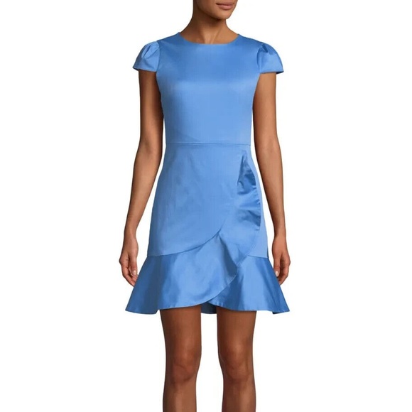 Alice + Olivia Kirby blue Short-Sleeve Ruffle Mini Dress faux wrap size 0